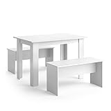 Vicco Tischgruppe Sitzgruppe Küchensitzgruppe Sentio Weiß modern Esszimmer Esstisch Sitzbank 110 cm Holztisch Esszimmerbank