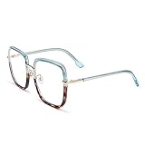 Lesebrille, Mode Unisex Große Quadratische Rahmen Anti Blue Rays Gläser Computer Goggles Brillen Frauen Retro Eyewear Vision Pflege (Color : Leopard Print 2, Size : +2)