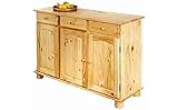 Inter Link – Landhausstil Kommode – Sideboard – Sideboard Buffet – Landhausstil – Beistellschrank - Kiefer massiv – 3 Türen – 3 Schubladen – Natur lackiert