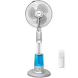Gotoll Standventilator mit Luftbefeuchter und Fernbedienung, Ventilator Frosty mit Wasser Ultraschall-Sprühnebel Wasserkühlung, Stand-Ventilator mit Timer, Oszillierend Nebelventilator, Weiss