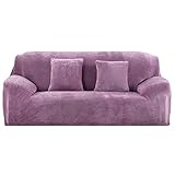 NAKIHOUSE Dicke Samt Sofa Überwürfe Sofabezug mit einem Kissenbezug, Superweicher Elastische Sofa Abdeckung in Purpurn Farbe für 1/2/3/4 Sitzer（L-förmiges Ecksofa erfordert Zwei）