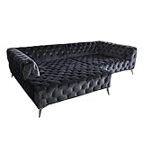 KAWOLA Chesterfield Sofa Samt Ecksofa Schwarz Narla XXL Couch Federkern I Chesterfield Ecksofa Federkern I Chesterfield Couch mit Recamiere Links Metallfüße Federkern (BxHxT) 279x71x190