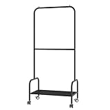 Garderobenständer Doppelstange Kleiderständer Mit Regalen, Edelstahl-Kleiderstange Mit Rollen, Freistehender Kleiderablage Für Schlafzimmer Und Büro, Platzsparender Kle(Size:60X40X200CM,Color:Schwarz)