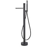 Badewannenmischer Freistehende Messing-Duscharmaturen Modern schwarz/Chrom Boden montiert Duschmischer für Badewanne mit Handbrauseset, schwarz Dekoration