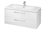 ECOLAM Badmöbel Waschtisch Waschbecken Como 60/80 / 100 cm + Schrank Lara Waschbecken mit Unterschrank 2 Schubladen weiß glänzend (100 cm)