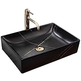 Rea Aufsatzwaschbecken Inga Black Marble Mat Waschtisch Handwaschbecken Spülbecken Waschschale Waschbecken für Badezimmer aus hochwertiger Keramik 510 mm x 345 mm x 120 mm (schwarz matt)