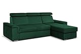 MargaretHome24 Ecksofa L-Form Monaco mit Schlaffunktion und Bettkasten 245 cm universelle Ottomane (Kronos 19 - grün)