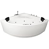 Basera® PREMIUM Indoor Eck-Whirlpool Badewanne Malai 150 x 150 cm mit 21 Massagedüsen, Heizung, Ozongenerator, Bodenansaugung, Wasserfall, LED-Ambiente, Touchpanel, Bluetooth, Radio