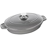 Staub Auflaufform, oval (23 x 17 cm, 1 L mit mattschwarzer Emaillierung im Inneren der Auflaufform) grafitgrau