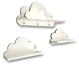 EIN Set Wolkenregal Mit Aufhaken Zum Deko Kinderzimmer | Stabile 3 Wolke Wandregale Weiss Für Jede Einrichtung Eines Babyzimmer Deko | Keine Sichtbaren Befestigungen | Befestigungssatz Enthalten