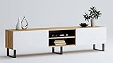 4housedesign® 140cm Lowboard Fernsehschrank Stehend Eiche wotan TV-Board für Wohnzimmer Matte Fronten 3 Farben fernsehregal tv Shrank metallbeine (Weiß matt)