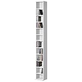 [en.casa] CD Regal Aventoft 175 x 20 x 20 cm Bücherregal Standregal Regal Aufbewahrung 12 Fächer Weiß