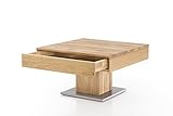 WOODLIVE DESIGN BY NATURE Massivholz Couchtisch quadratisch aus Wildeiche, geölter Wohnzimmer-Tisch, Beistelltisch inkl. Schublade, Tisch 75 x 75 cm