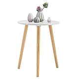 YOUDENOVA Beistelltische Holz, Couchtisch rund, Ø42x52cm, Wohnzimmertisch, Nachttisch mit Tablett, Sofatisch, Blumenständer, robust, weiß/Natur