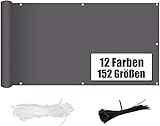 MENGH Balkon Sichtschutz Ohne Bohren Wind- und UV-Schutz,160g/m², Mit Montagezubehör, 100% Polyester, für Balkongeländer, Terrasse & Garten - Grau 125x1050cm
