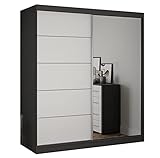 Fabryka Mebli Idźczak Schiebetürenschrank, eleganter Kleiderschrank Schrank Garderobe Spiegel Bella 03, Schlafzimmer- Wohnzimmerschrank Schiebetüren Modern Design (Graphit/Weiß)