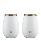 SNOWFOX Insulated Stainless Steel Wine Glasses, Sauvignon Blanc, Set of 2, White/Gold