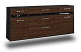 Lqliving Kommode Sideboard Manchester, Korpus in anthrazit matt, Front im Holz-Design Walnuss (180x77x35cm), inkl. Metall Griffen, Wandmontage, Made in Germany