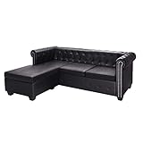 Hommdiy Chesterfield Sofa in L-Form Kunstleder Schwarz