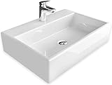 Alpenberger Aufsatzwaschtisch oder Wand Waschbecken mit Nano Beschichtet | Lavabo für Badezimmer & Gästeklo | Eckiger Waschtisch | Einfache Becken Wandmontage | Keramik Waschbecken Eckig Weiß