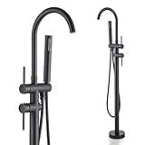 Rozin Badezimmerarmatur Wannenarmaturen Schwarz Freistehende Armatur Badewanne Wasserhahn 2 Griffe 360°Drehen Duscharmaturen mit Handbrause 150cm Schlauch