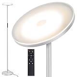 OUTON Stehlampe LED Dimmbar 30W 2400Lumen, Moderne Deckenfluter Stehleuchte Stufenlos mit 4 Farbtemperaturen, Fernbedienung & Touch-Steuerung, 1H Timer für Wohnzimmer Schlafzimmer Büro, Silver