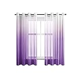 CUTEWIND Farbverlauf Vorhang Weiß Lila Voile Gardinen Transparent mit Ösen Ösenschal Dekoschal Fensterschal für Wohnzimmer Schlafzimmer 140cm x 160cm (B x H) 2er Set