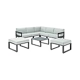 NATERIAL - Gartenmöbel Set ODYSSEA - Gartenlounge 6 bis 7 Personen - Outdoor-Ecksofa - 2 Gartensitzecken - Couchtisch 64x64x32 - Modular - Sitzkissen - Wasserabweisendes Polyester - Aluminium - Grau