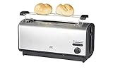 KHG Toaster TO-1200VS | Langschlitztoaster 4 Scheiben Edelstahl matt 1200 W | mit Brötchenaufsatz, 7 Bräunungsstufen mit Bräunungskontrolle, Krümelfach, Auftau- und Aufwärmfunktion