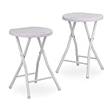 Relaxdays Klapphocker BASTIAN rund, 2 Stk. Faltbar, Kunststoff, Rattanoptik, Wetterfest HxBxT: 45 x 32,5 x 29 cm, weiß