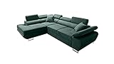 Robin Saturn Premium Ecksofa Schlaffunktion Bettkasten Verstellbare Kopfstützen Kissen Sofa L-Form Schlafsofa Freistehende Eckcouch Schlafcouch Wohnzimmermöbel Wohnlandschaft Links Flaschengrün