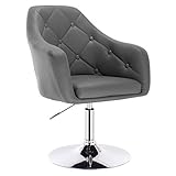 WOLTU® BH104gr 1x Barsessel Loungesessel, stufenlose Höhenverstellung, verchromter Stahl, Kunstleder, gut gepolsterte Sitzfläche mit Armlehne und Rücklehne, Grau