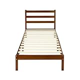 Amazon Basics Bettgestell aus massivem Kiefernholz mit geripptem Kopfteil, Einzelbett, 90 x 190 cm, Dunkelbraun