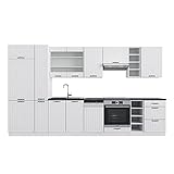 Vicco Küchenzeile Küchenblock Einbauküche Fame-Line Landhaus 355 cm Spülenunterschrank Herdumbauschrank Schubunterschrank Hängeschrank Kühlumbauschrank Apothekerhochschrank (Weiß)