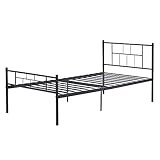 Link1Ga Einzelbett Metall Bettrahmen mit Lattenrahmen für Gästezimmer und Schlafzimmer, schwarzes Bett mit Mittelalterschlossmuster Kopfteil, Einfache Montage, Matratzengröße 90 x 190 cm