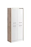 Schildmeyer Trient Hochschrank 701609, Holzwerkstoff, wildeiche/weiß Glanz, 70,7 x 35 x 157,5 cm