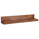 WOHNLING Wandregal Massiv-Holz Sheesham Holzregal 110 cm breit Landhaus-Stil Hänge-Regal Echt-Holz Wand-Board Natur-Produkt Wandkonsole dunkel-braun Brett unbehandelt Regale zum Aufhängen Unikat Ablage