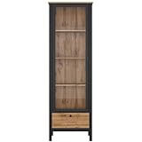 ok-living OKL Vitrinenschrank Bücherschrank Lost klassisches Design Standvitrine Stauraum Glasschrank mit vielen Fächern Aufbewahrung Eiche Schwarz