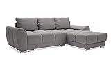 ROVERTI Leoni Ecksofa mit Schlaffunktion und Bettkasten Grau, 256 x 84 x 172 cm - Schlafsofa - Couch - Wohnlandschaft - Wildlederoptik