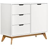 Casaria Kommode mit 3 Schubladen Tür 2 Fächer FSC®- Zertifiziert Massiv Holz 45kg Belastbar Kippsicherung Wohnzimmer Sideboard Mehrzweckschrank Kiefer Weiß