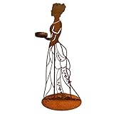 Terma Stahldesign Rost Figur Dami mit Kerzenhalter 50cm Handmade Germany Gartendeko für draußen und drinnen Gartendeko Frühling Rost Metall, rost außen
