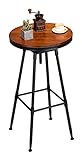 SONLED Bistro-Tisch, rund, Barhöhe, Cocktailtisch, stabiler Metallrahmen, runder Retro-Tisch, natürliches Kiefernholz (Größe: Höhe: 75 cm)
