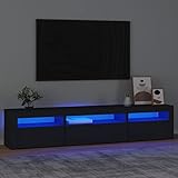 JUNZAI TV-Schrank mit LED-Leuchten, TV Lowboard, Fernsehschrank, Fernsehtisch, Fernseher Schrank, TV Sideboard, TV Board, TV Cabinet, Schwarz 195x35x40 cm