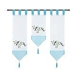 Joyswahl Voile Scheibengardine Miniflächenvorhänge mit Schlaufen Küchengardine mit Vogel Stickerei Muster 3er Set Kurzstore Bistrogardine Blau (20 cm breit, 1 x 50 cm Länge und 2 x 70 cm Länge)