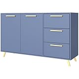 3E 3xE living.com Kommode, Sideboard mit 2 Türen und 3 Schubladen in Blau (B:138,5cm x H: 86cm x T:41cm)