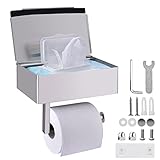 VISOOM Toilettenpapierhalter mit Feuchttücher Box, Klopapierhalter mit Feuchttücher Halter WC Papier Halterung mit Aufbewahrung Toilet Paper Holder Edelstahl für Toilette WC(Silver)