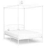 vidaXL Himmelbett Bett Bettgestell Doppelbett Metallbett Bettrahmen Lattenrost Schlafzimmerbett Schlafzimmermöbel Ehebett Weiß 140x200cm