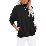 HOOUDO Damen Tops Sommer Lässiges Langarm-Sweatshirt für Damen, lockere Passform, hoher Ausschnitt, leichtes Oberteil mit Taschenpullover, lässiges Herbst-/Winteroberteil für Damen Neon Kleid