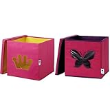 LOVE IT STORE IT Aufbewahrungsboxen mit Deckel - Set aus 2 Regalboxen aus Stoff - Quadratisch und stabil - 2er Set in pink mit Motiv - 30x30x30 cm