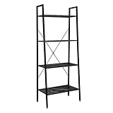 EUGAD Standregal Bücherregal Metallregal Leiterregal Stufenregal Multifunktionale Regal Industrie Design MDF Metall 60x35x148cm, Schwarz+Schwarzer Marmor